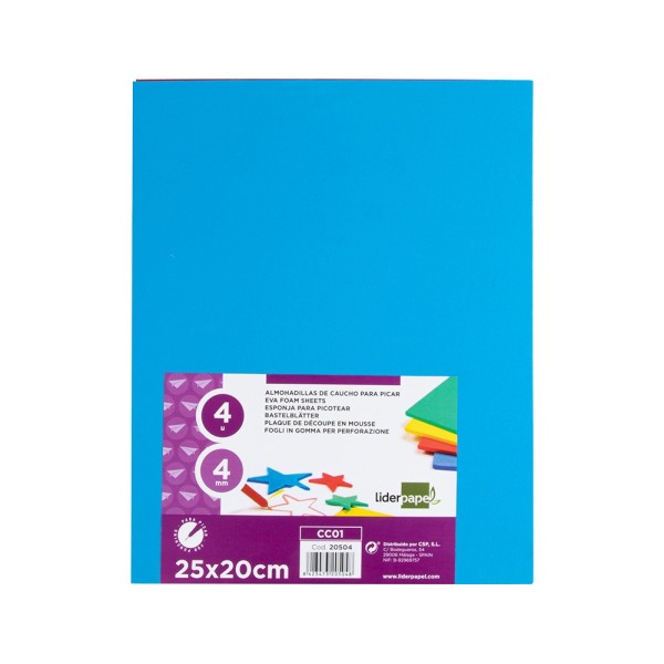 Caucho liderpapel 25x20 cm bolsa de 4 unidades colores surtidos