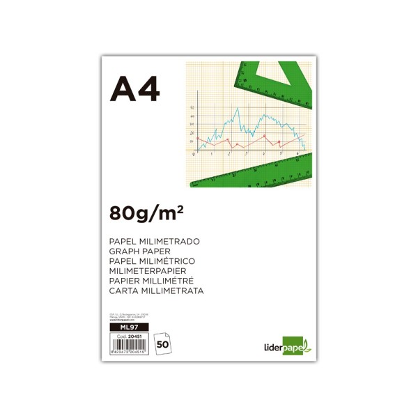 Bloc papel milimetrado liderpapel encolado 210x297mm 50 hojas 80g/m2