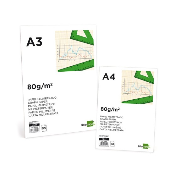 Bloc papel milimetrado liderpapel encolado 210x297mm 50 hojas 80g/m2