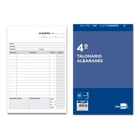 Talonario liderpapel albaran cuarto original y copia t215