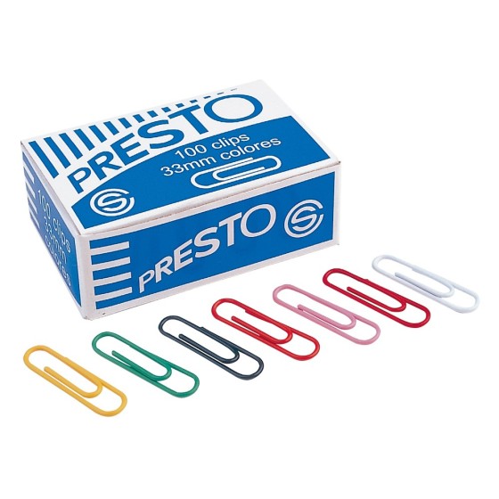 Clips colores presto caja de 100 unidades colores surtidos
