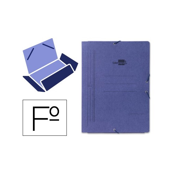 Carpeta liderpapel gomas folio 3 solapas carton pintado azul