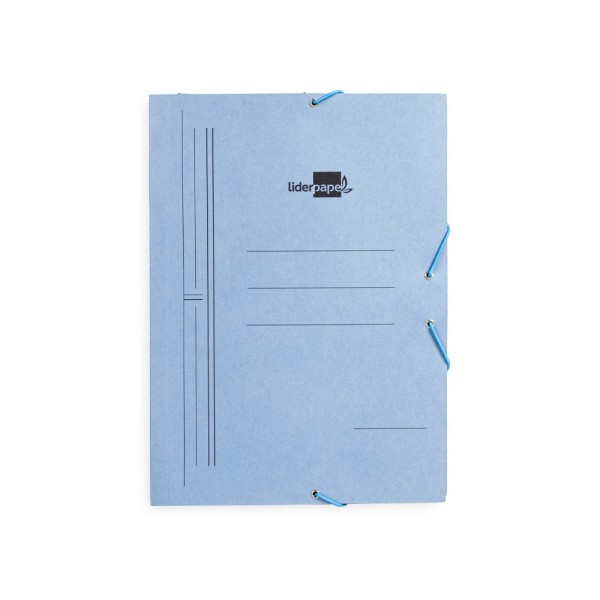 Carpeta liderpapel gomas folio 3 solapas carton pintado azul