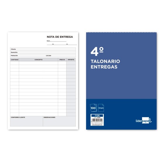 Talonario liderpapel entregas cuarto original t126