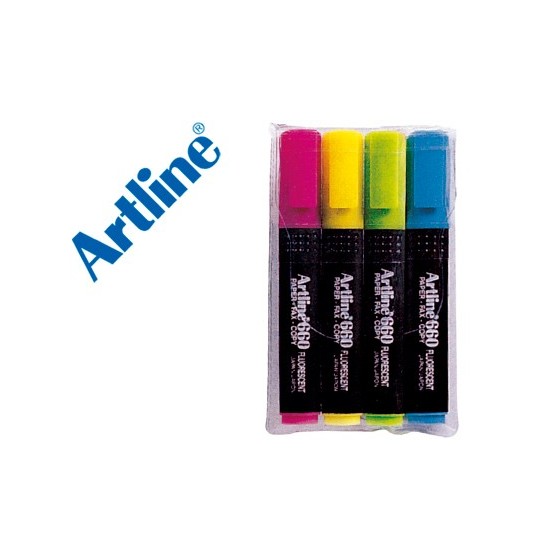 Rotulador artline fluorescente ek-660 punta biselada bolsa de 4 unidades colores surtidos