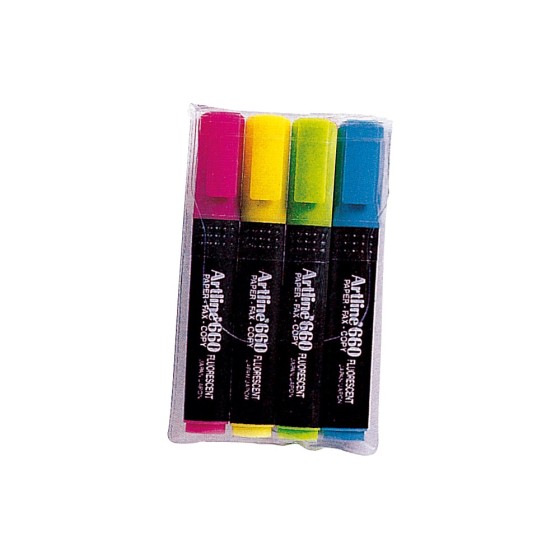 Rotulador artline fluorescente ek-660 punta biselada bolsa de 4 unidades colores surtidos