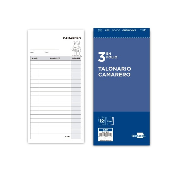 Talonario liderpapel camarero 3/fº original y copia t214