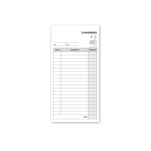Talonario liderpapel camarero 3/fº original y copia t214