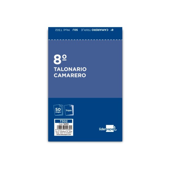 Talonario liderpapel camarero 8º original y 2 copias t302