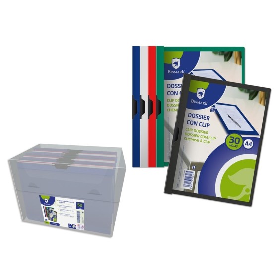 Carpeta Dossier BISMARK Con Clip Plástico A4 Pack x5 Colores