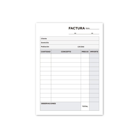 Talonario liderpapel facturas 8º original y 2 copias t301 sin i.v.a.