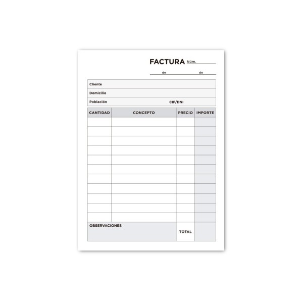 Talonario liderpapel facturas 8º original y 2 copias t301 sin i.v.a.