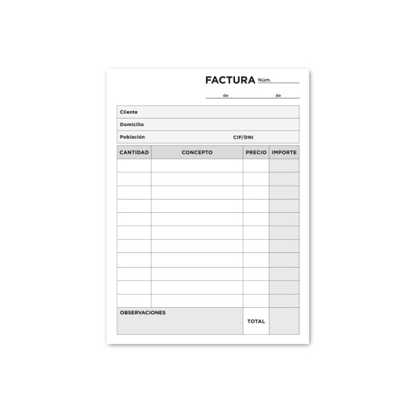 Talonario liderpapel facturas 8º original y copia t201 sin i.v.a.