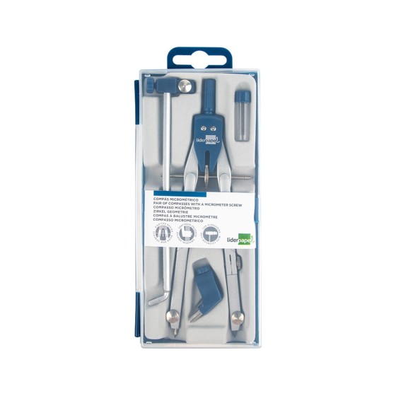 Compas liderpapel micrometrico con bigotera rapida adaptador y alargadera