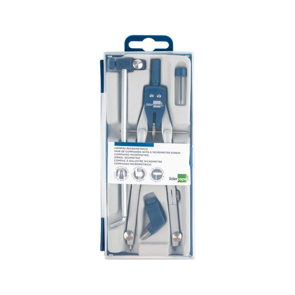 Compas liderpapel micrometrico con bigotera rapida adaptador y alargadera