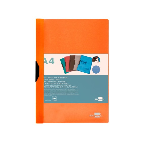 Carpeta liderpapel dossier pinza lateral polipropileno din a4 naranja fluor opaco 30 hojas pinza deslizante