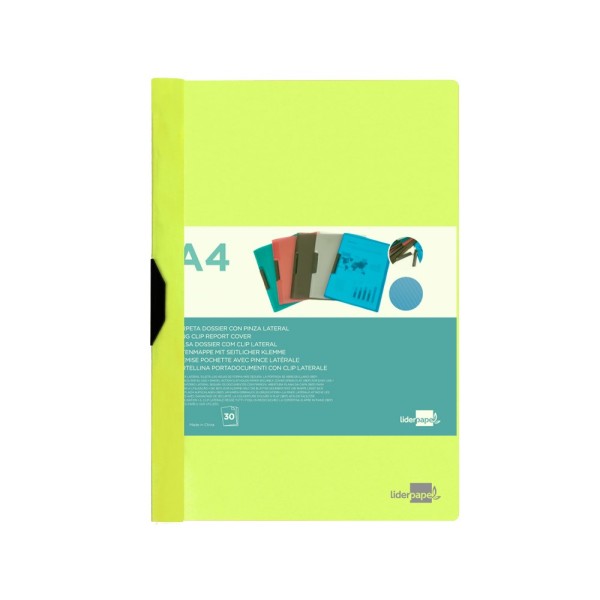 Carpeta liderpapel dossier pinza lateral polipropileno din a4 amarillo fluor opaco 30 hojas pinza deslizante