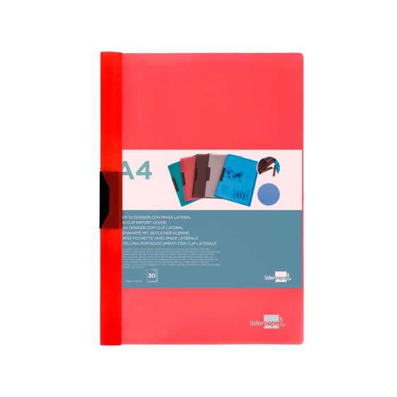 Carpeta liderpapel dossier pinza lateral polipropileno din a4 rojo translucido 30 hojas pinza deslizante