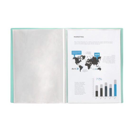 Carpeta liderpapel escaparate 40 fundas polipropileno din a4 verde manzana opaco