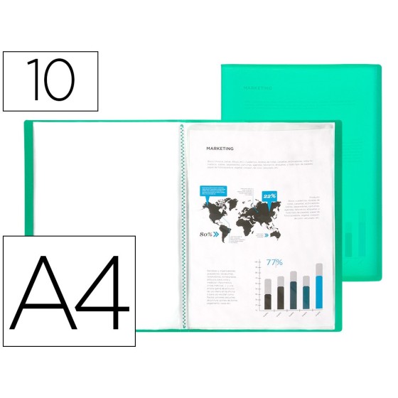 Carpeta liderpapel escaparate 10 fundas polipropileno din a4 verde translucido