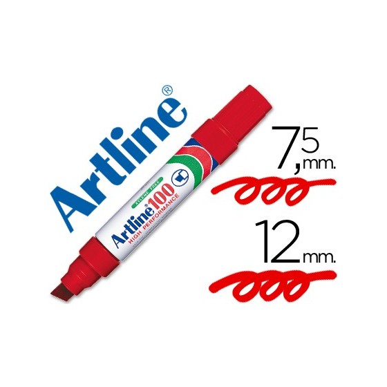 Rotulador artline marcador permanente 100 rojo punta biselada