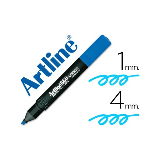 Rotulador artline fluorescente ek-660 azul punta biselada