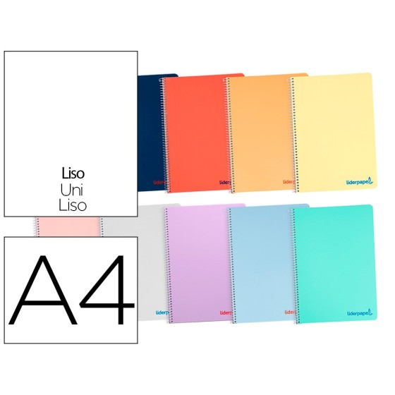 Cuaderno espiral liderpapel a4 wonder tapa plastico 80h 90 gr liso colores surtidos