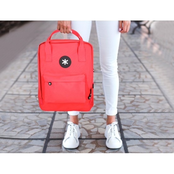 Cartera antartik mochila 2 asas y bolsillos exteriores rojo 300x115x390 mm