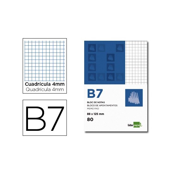 Bloc notas liderpapel cuadro 4mm b7 80 hojas 60g/m2 perforado