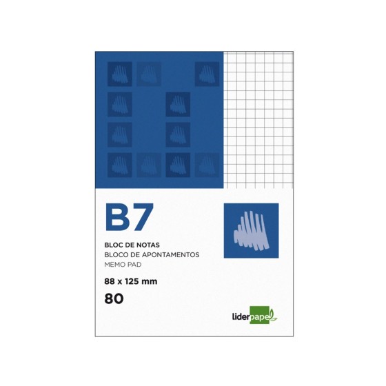 Bloc notas liderpapel cuadro 4mm b7 80 hojas 60g/m2 perforado