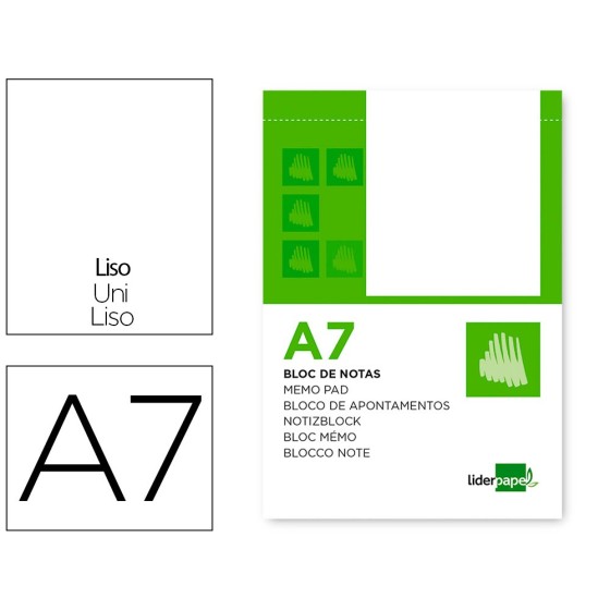 Bloc notas liderpapel liso a7 80 hojas 60g/m2 perforado