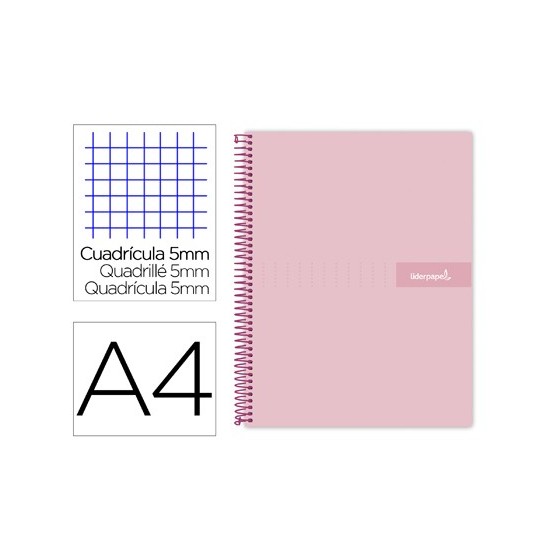 Cuaderno espiral liderpapel a4 micro crafty tapa forrada 120h 90 gr cuadro 5 mm 5 bandas 4 colores color rosa