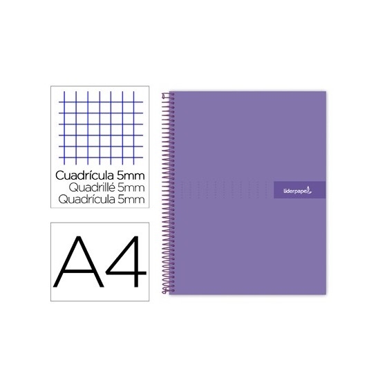 Cuaderno espiral liderpapel a4 micro crafty tapa forrada 120h 90gr cuadro 5mm 5 bandas 4 taladros color violeta