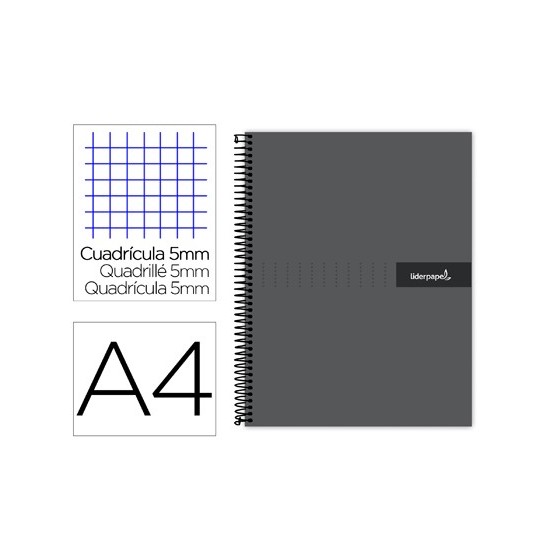 Cuaderno espiral liderpapel a4 micro crafty tapa forrada 120h 90 gr cuadro 5 mm 5 bandas 4 colores color negro