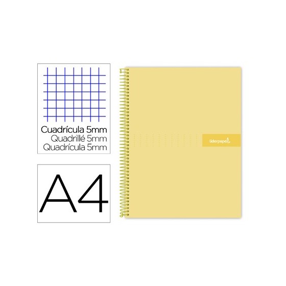 Cuaderno espiral liderpapel a4 micro crafty tapa forrada 120h 90gr cuadro 5mm 5 bandas 4 taladros color amarillo