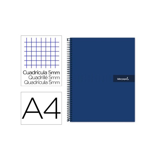 Cuaderno espiral liderpapel a4 micro crafty tapa forrada 120h 90 gr cuadro 5 mm 5 bandas 4 colores color azul