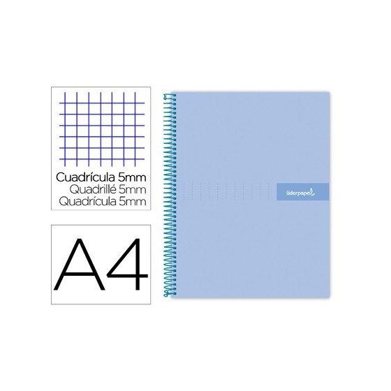 Cuaderno espiral liderpapel a4 micro crafty tapa forrada 120h 90 gr cuadro 5 mm 5 bandas 4 colores celeste