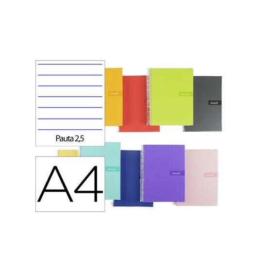 Cuaderno espiral liderpapel a4 crafty tapa forrada 80h 90 gr pauta estrecha 2,5mm con margen colores surtidos