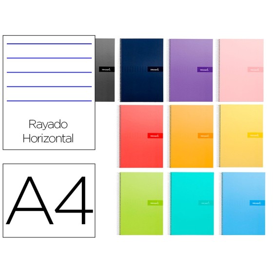 Cuaderno espiral liderpapel a4 crafty tapa forrada 80h 90 gr rayado horizontal con margen colores surtidos