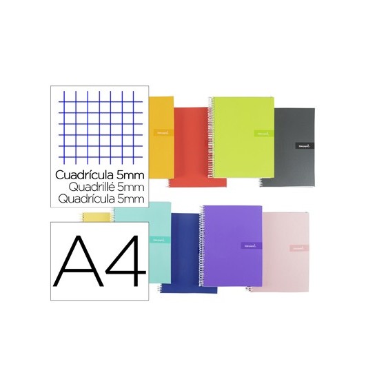 Cuaderno espiral liderpapel a4 crafty tapa forrada 80h 90 gr cuadro 5 mm con margen colores surtidos