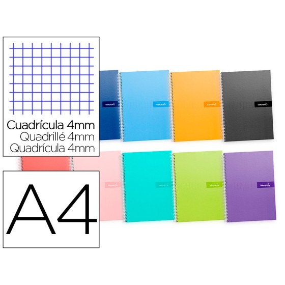 Cuaderno espiral liderpapel a4 crafty tapa forrada 80h 90 gr cuadro 4 mm con margen colores surtidos