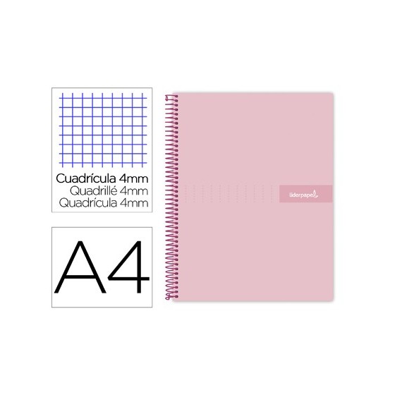 Cuaderno espiral liderpapel a4 crafty tapa forrada 80h 90 gr cuadro 4mm con margen color rosa