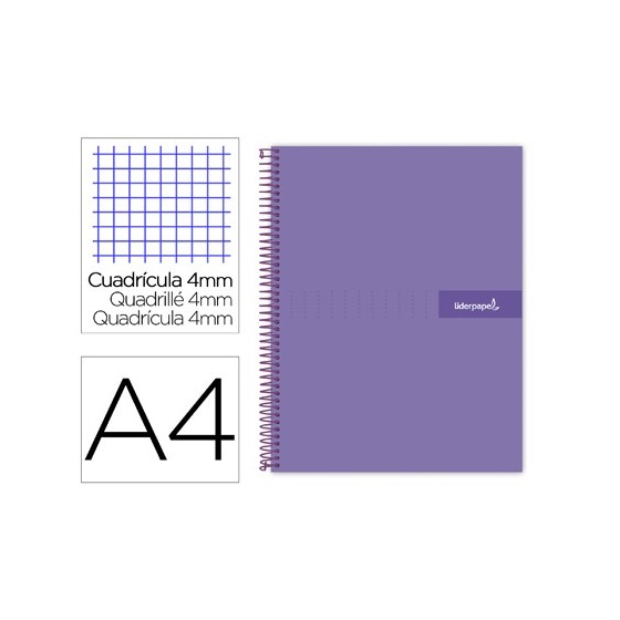 Cuaderno espiral liderpapel a4 crafty tapa forrada 80h 90 gr cuadro 4mm con margen color violeta