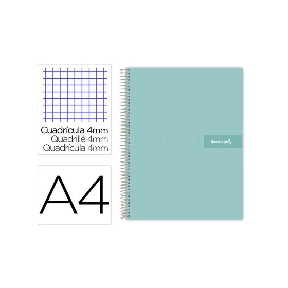 Cuaderno espiral liderpapel a4 crafty tapa forrada 80h 90 gr cuadro 4mm con margen color turquesa