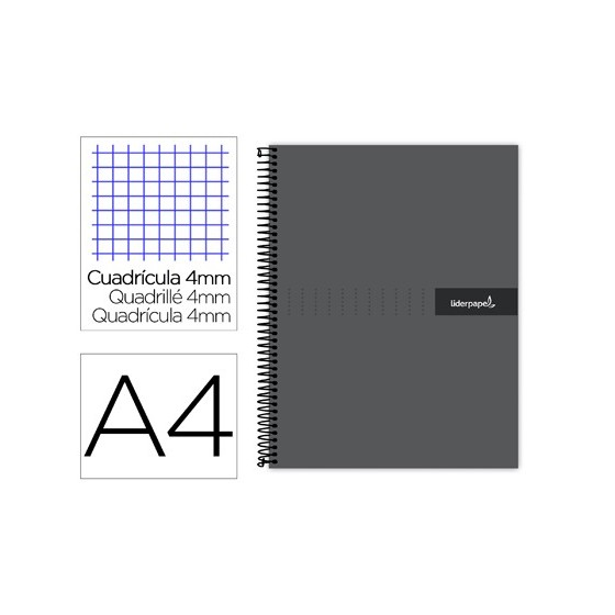 Cuaderno espiral liderpapel a4 crafty tapa forrada 80h 90 gr cuadro 4mm con margen color negro