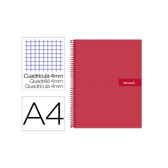 Cuaderno espiral liderpapel a4 crafty tapa forrada 80h 90 gr cuadro 4mm con margen color roja