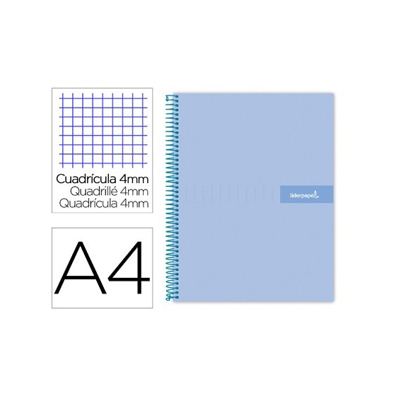 Cuaderno espiral liderpapel a4 crafty tapa forrada 80h 90 gr cuadro 4mm con margen color celeste