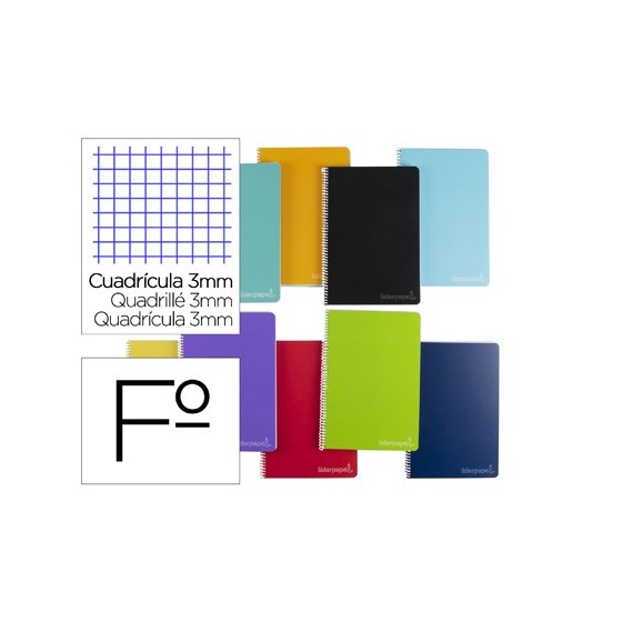 Cuaderno espiral liderpapel folio witty tapa dura 80h 75gr cuadro 3mm con margen colores surtidos
