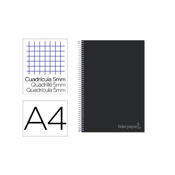 Cuaderno espiral liderpapel a4 micro jolly tapa forrada 140h 75 gr cuadro 5mm 5 bandas 4 taladros color negro