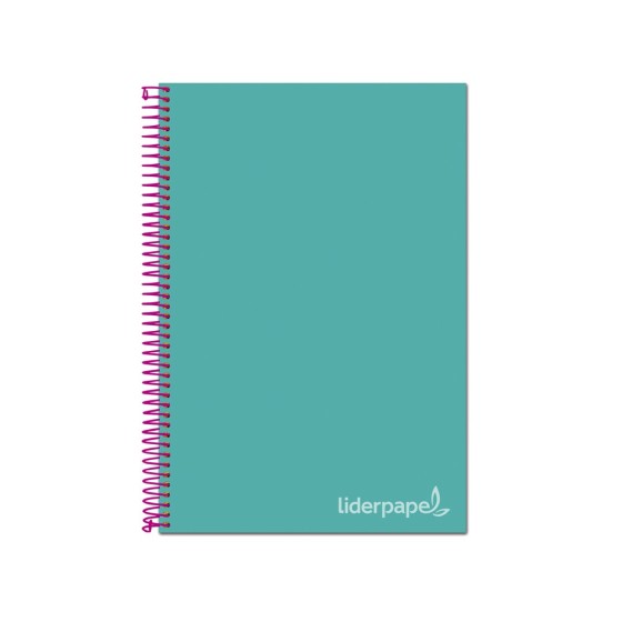 Cuaderno espiral liderpapel a4 micro jolly tapa forrada 140h 75 gr cuadro 5mm 5 bandas4 taladros color turquesa